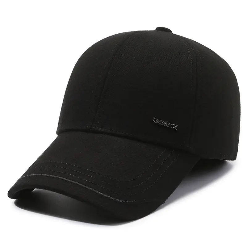 Men's Black Fleece Baseball Cap Autumn Winter Warm