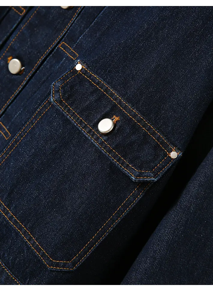 Women Denim Jacket Dark Blue Washed Stand Collar — feature 13