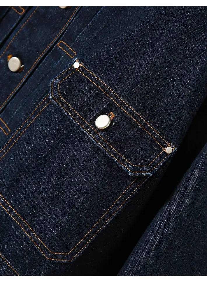 Women Denim Jacket Dark Blue Washed Stand Collar — feature 5