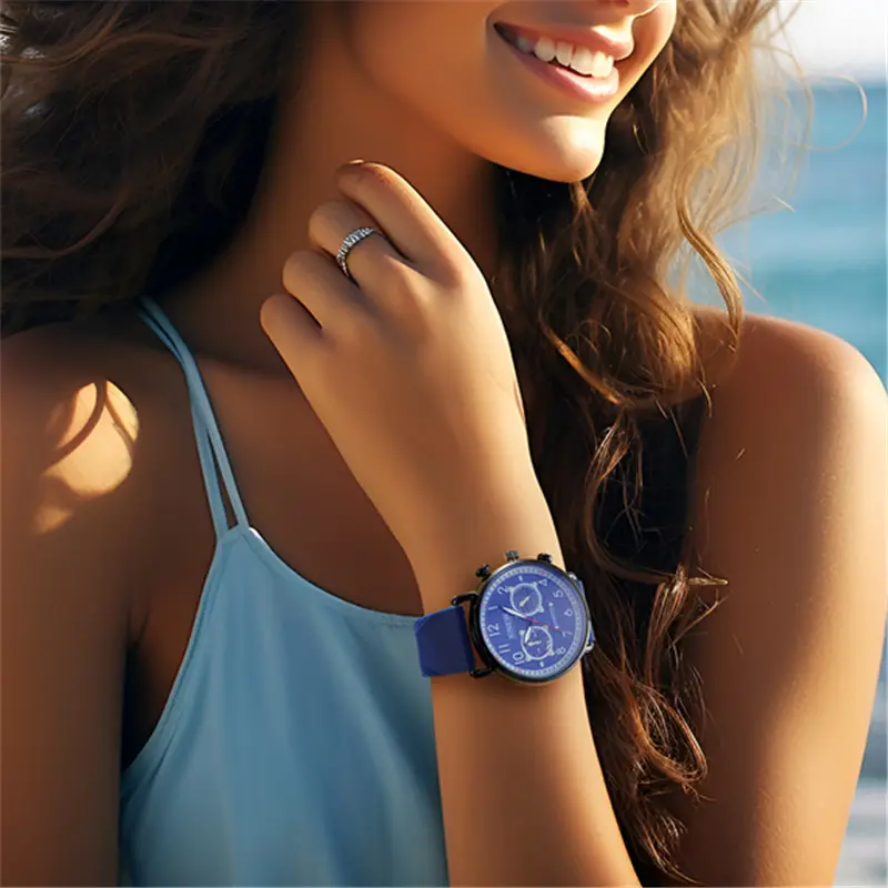Men's Blue Chronograph Quartz Watch with Mesh Strap