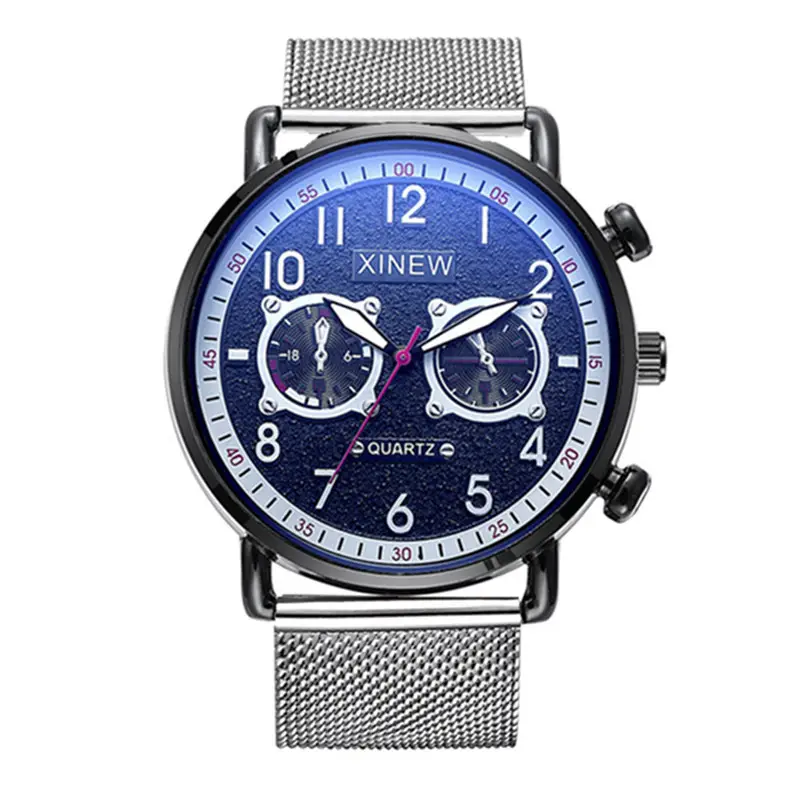 Men's Blue Chronograph Quartz Watch with Mesh Strap