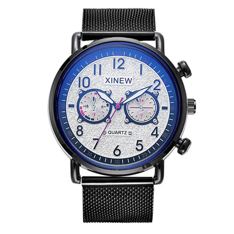 Men's Blue Chronograph Quartz Watch with Mesh Strap