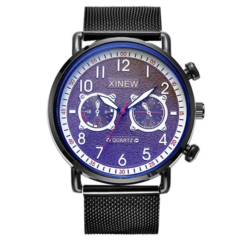 Men's Blue Chronograph Quartz Watch with Mesh Strap