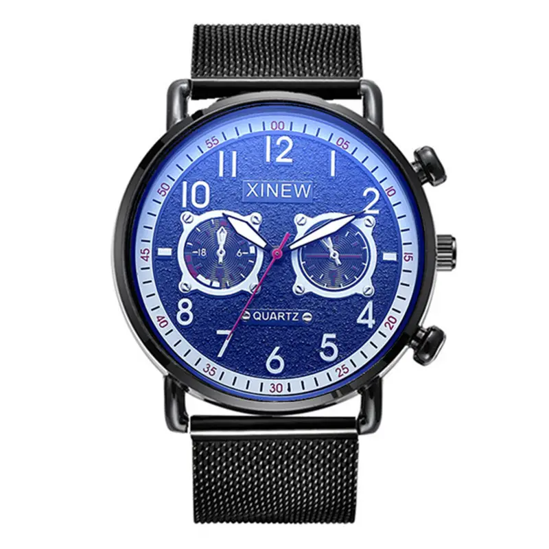 Men's Blue Chronograph Quartz Watch with Mesh Strap
