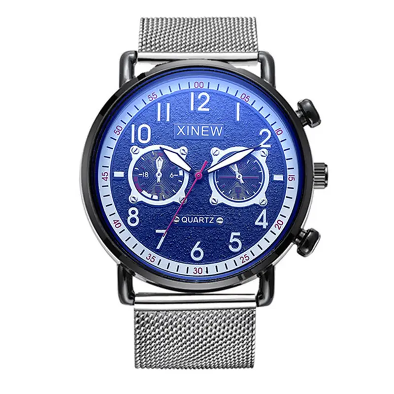 Men's Blue Chronograph Quartz Watch with Mesh Strap