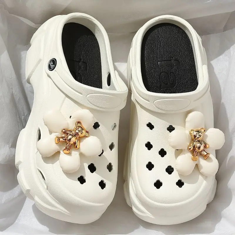 Women's White Lace Crocs with 8.0cm Bottom