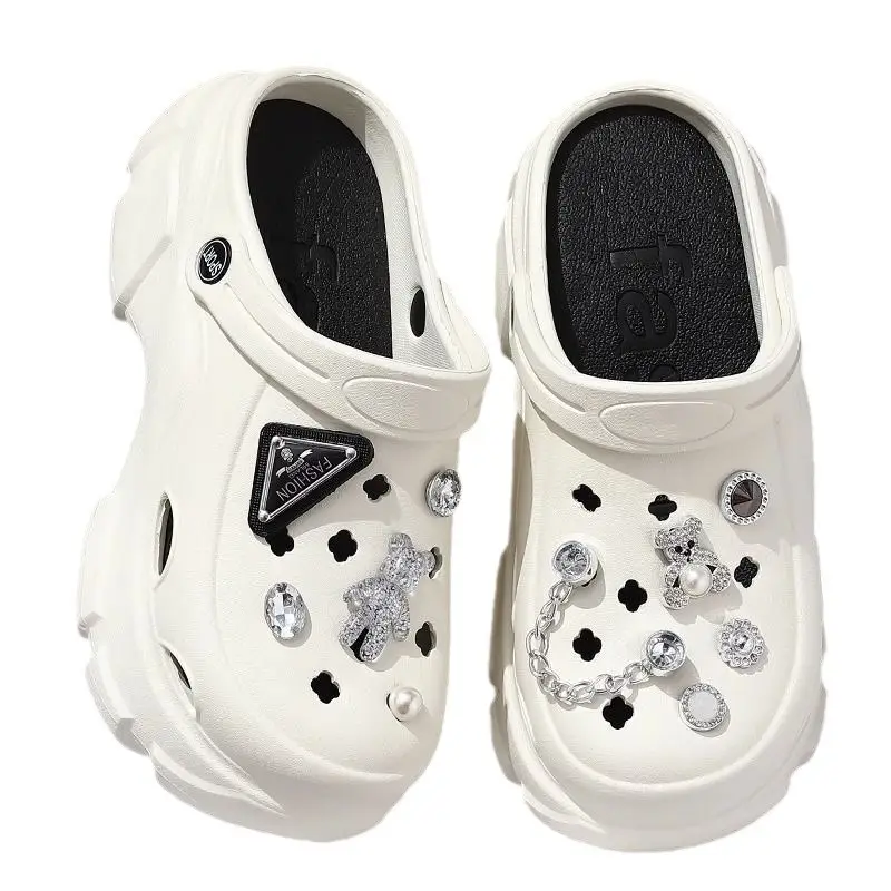 Women's White Lace Crocs with 8.0cm Bottom
