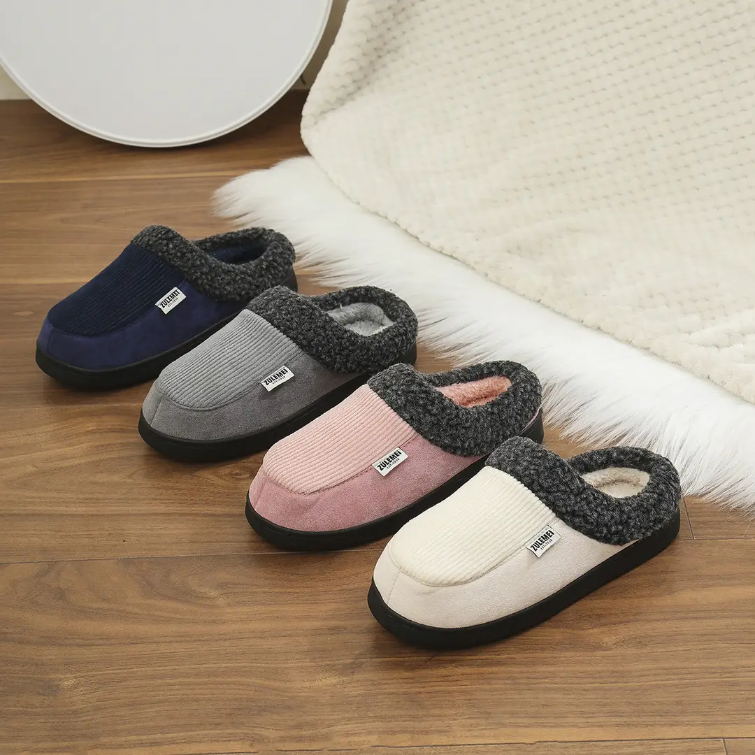 Cross-Border Hot-Selling Indoor Plush Slippers Korean Style Autumn and Winter Couple's Warm Home Non-Slip Cotton Slippers Fashion