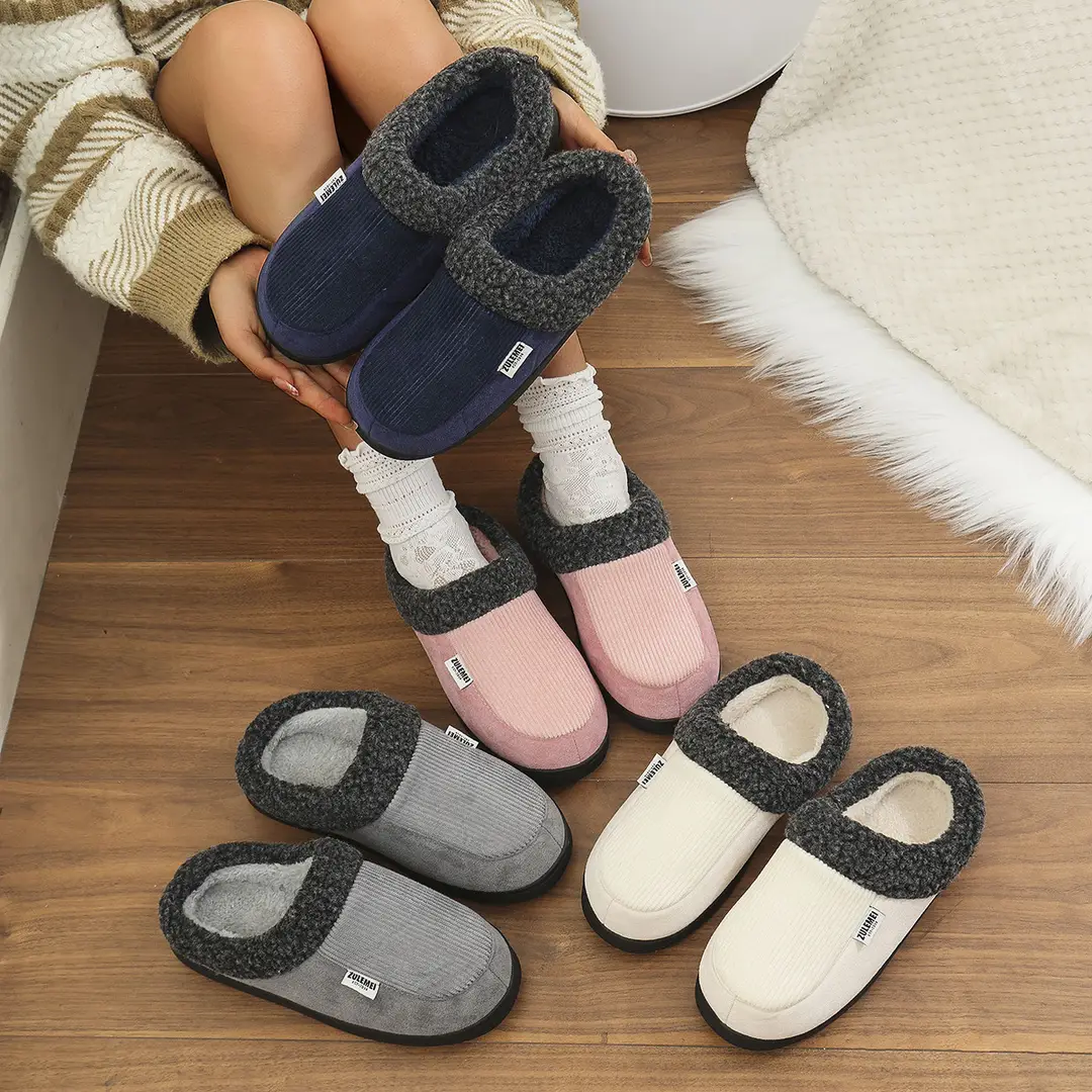 Cross-Border Hot-Selling Indoor Plush Slippers Korean Style Autumn and Winter Couple's Warm Home Non-Slip Cotton Slippers Fashion