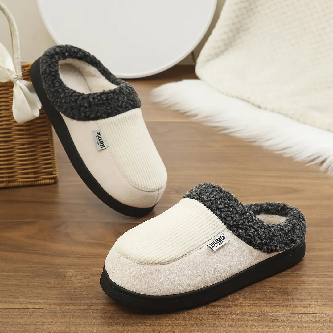 Cross-Border Hot-Selling Indoor Plush Slippers Korean Style Autumn and Winter Couple's Warm Home Non-Slip Cotton Slippers Fashion