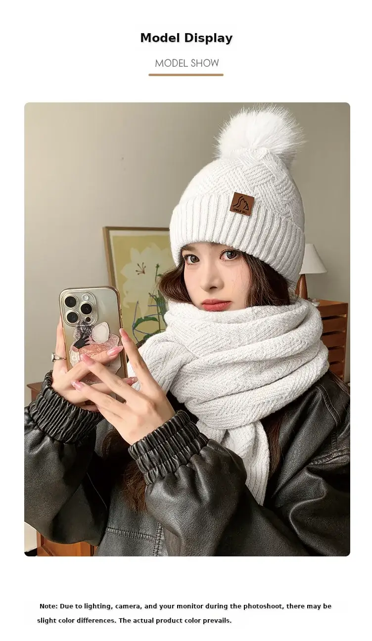 Ladies Winter Beige Knitted Hat & Scarf Set — feature 11