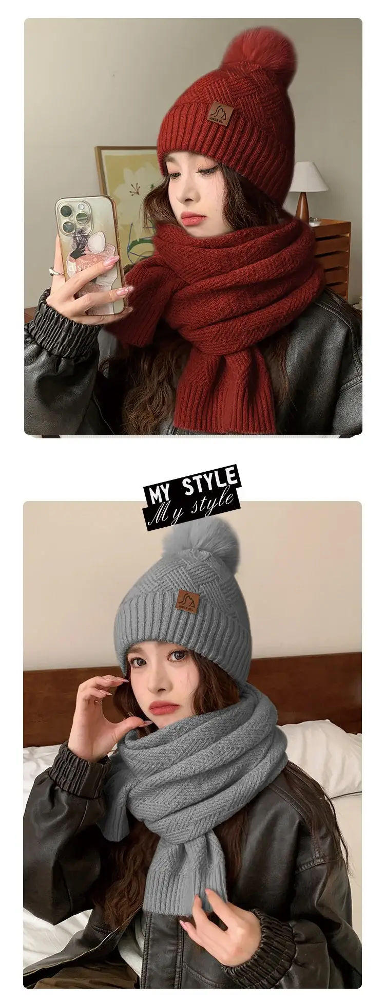 Ladies Winter Beige Knitted Hat & Scarf Set — feature 12