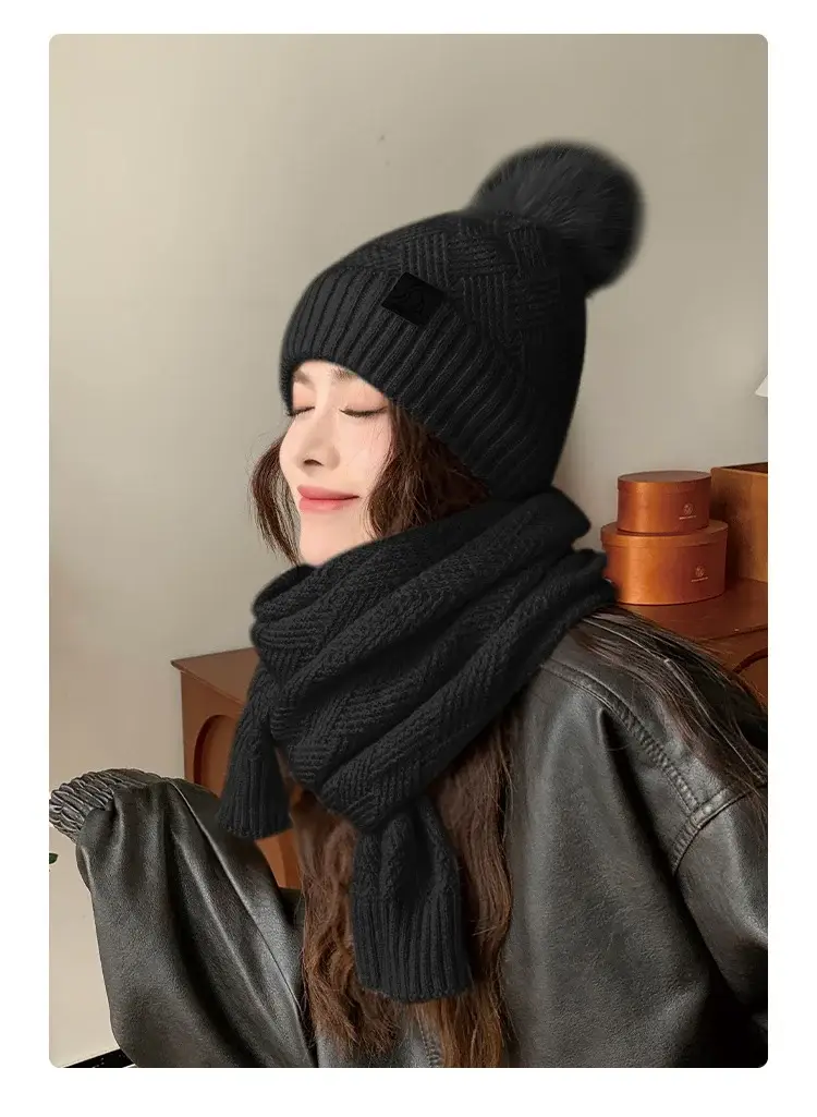Ladies Winter Beige Knitted Hat & Scarf Set — feature 13