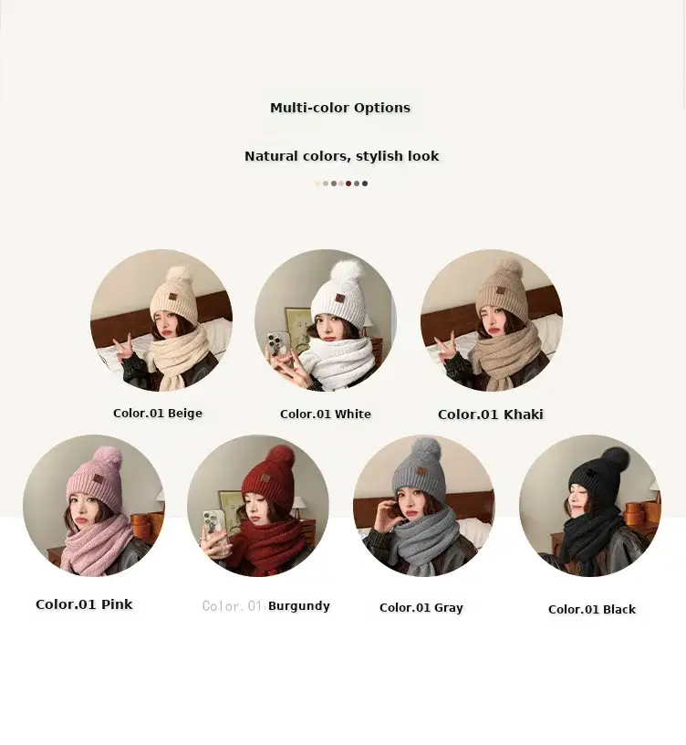 Ladies Winter Beige Knitted Hat & Scarf Set — feature 2