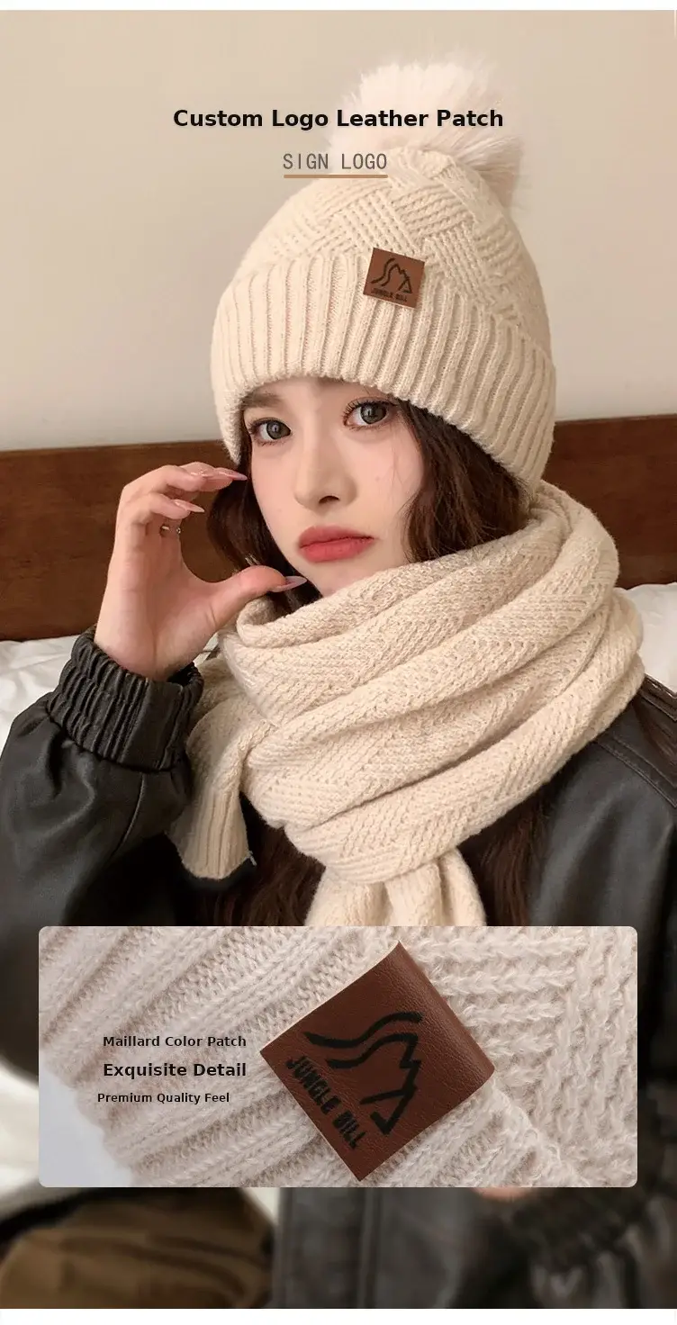 Ladies Winter Beige Knitted Hat & Scarf Set — feature 7