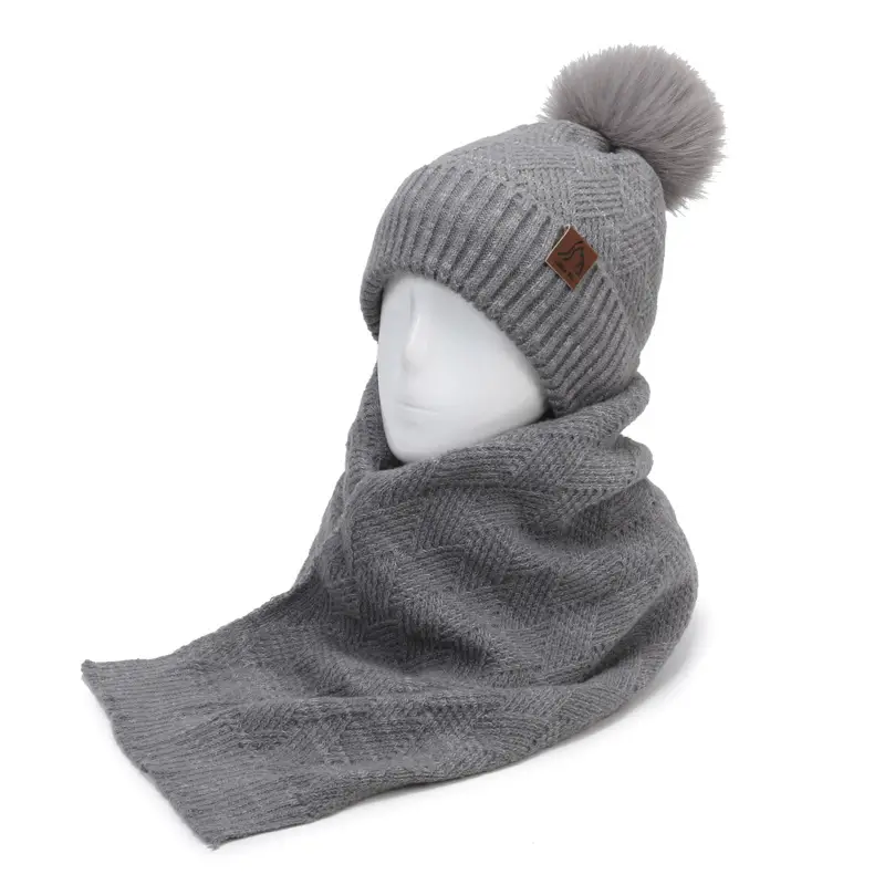Ladies Winter Beige Knitted Hat & Scarf Set - Image 10
