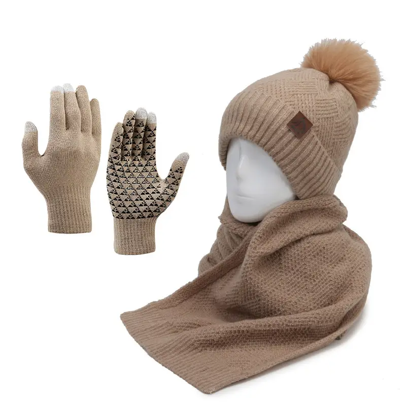 Ladies Winter Beige Knitted Hat & Scarf Set - Image 24