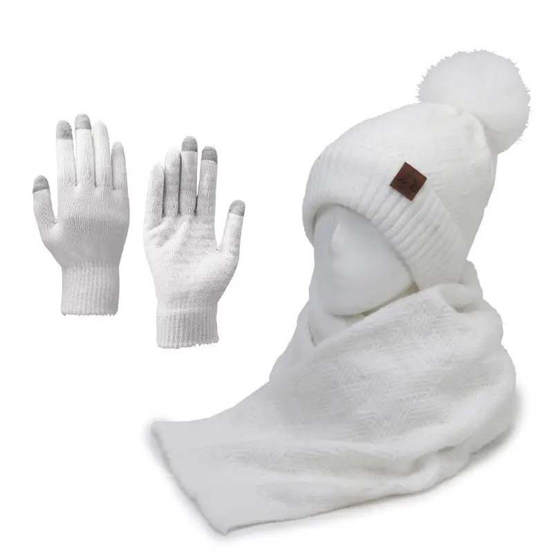Ladies Winter Beige Knitted Hat & Scarf Set - Image 25