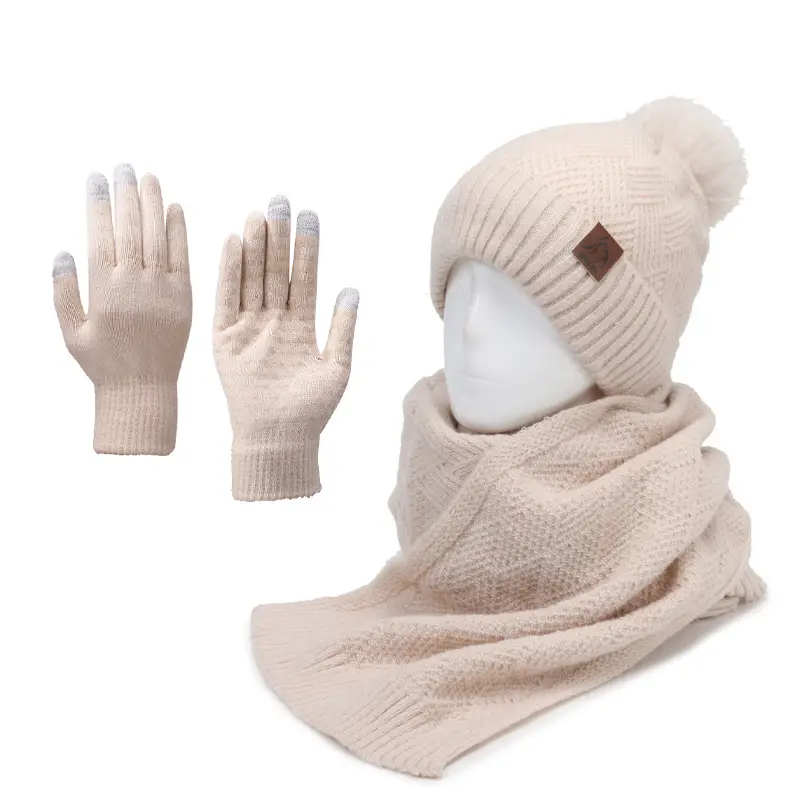 Ladies Winter Beige Knitted Hat & Scarf Set - Image 26