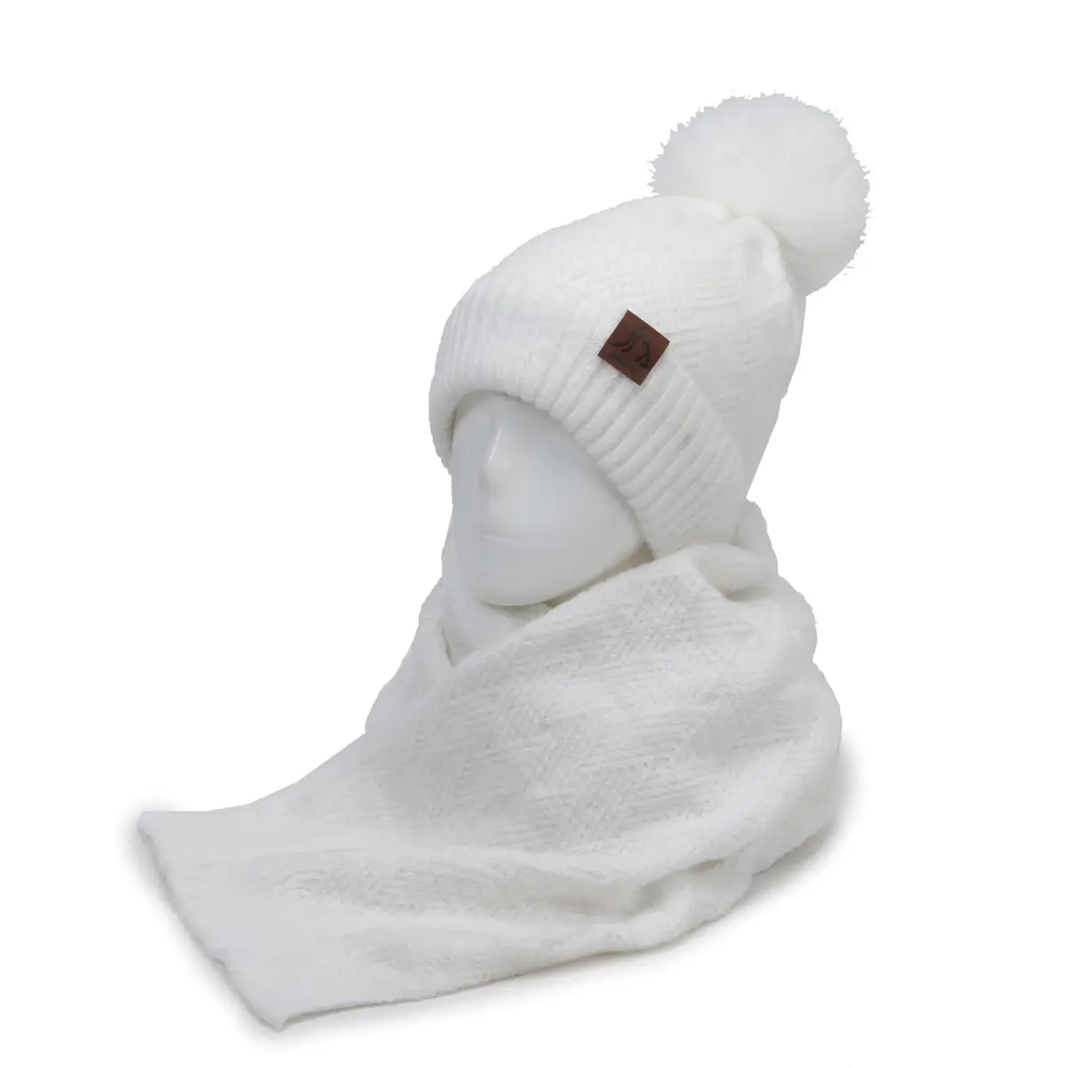 Ladies Winter Beige Knitted Hat & Scarf Set - Image 4