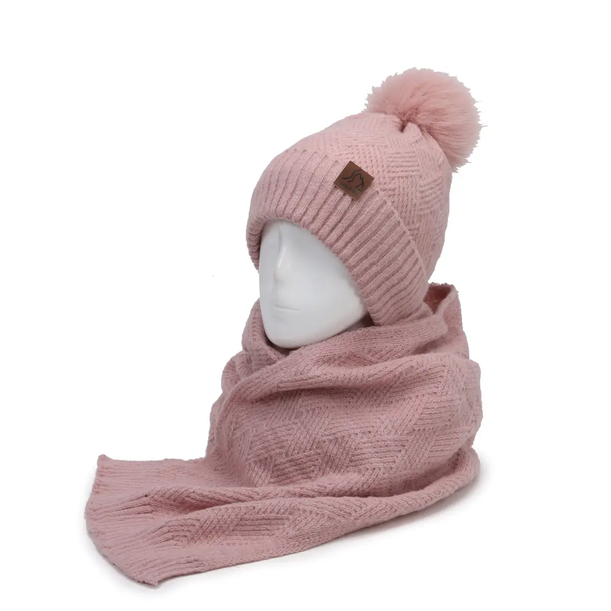 Ladies Winter Beige Knitted Hat & Scarf Set - Image 7