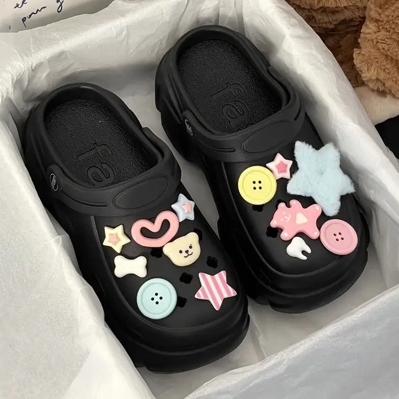 Women's Cute Hole Shoes Black Summer Sandals - Image 5