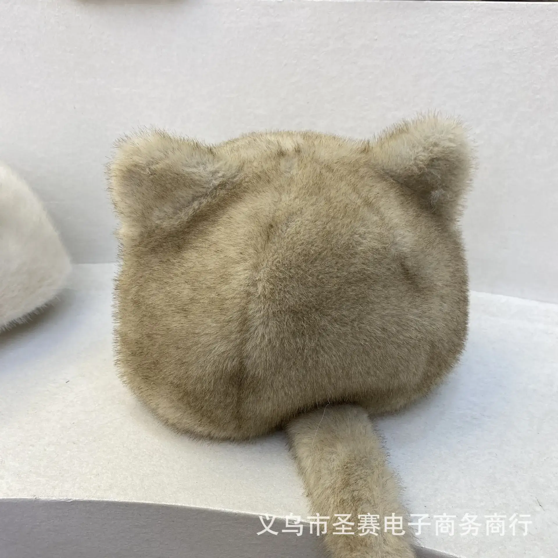 Winter Mink Fur Cat Ears Cap Beige Soft Warm - Image 7
