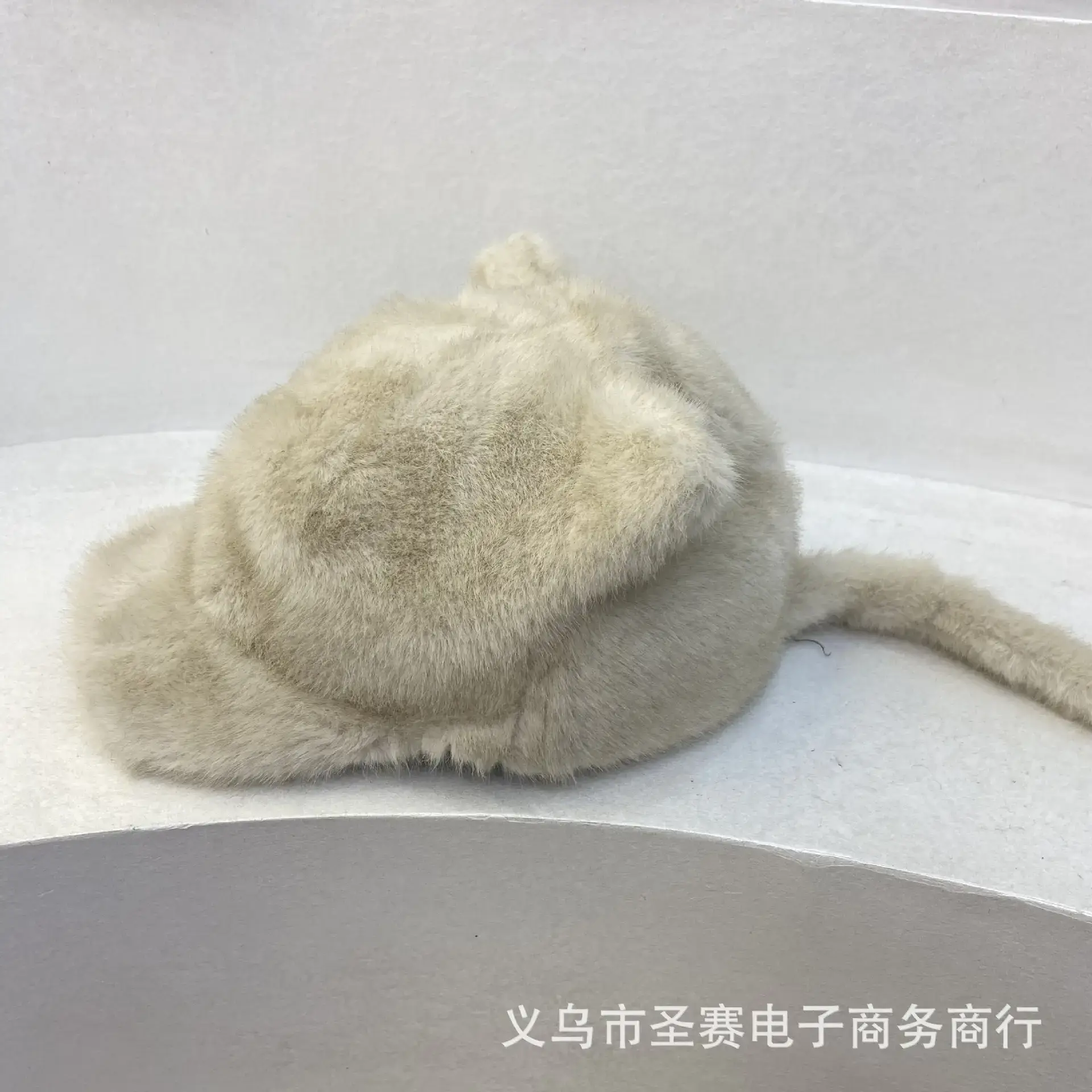 Winter Mink Fur Cat Ears Cap Beige Soft Warm - Image 2