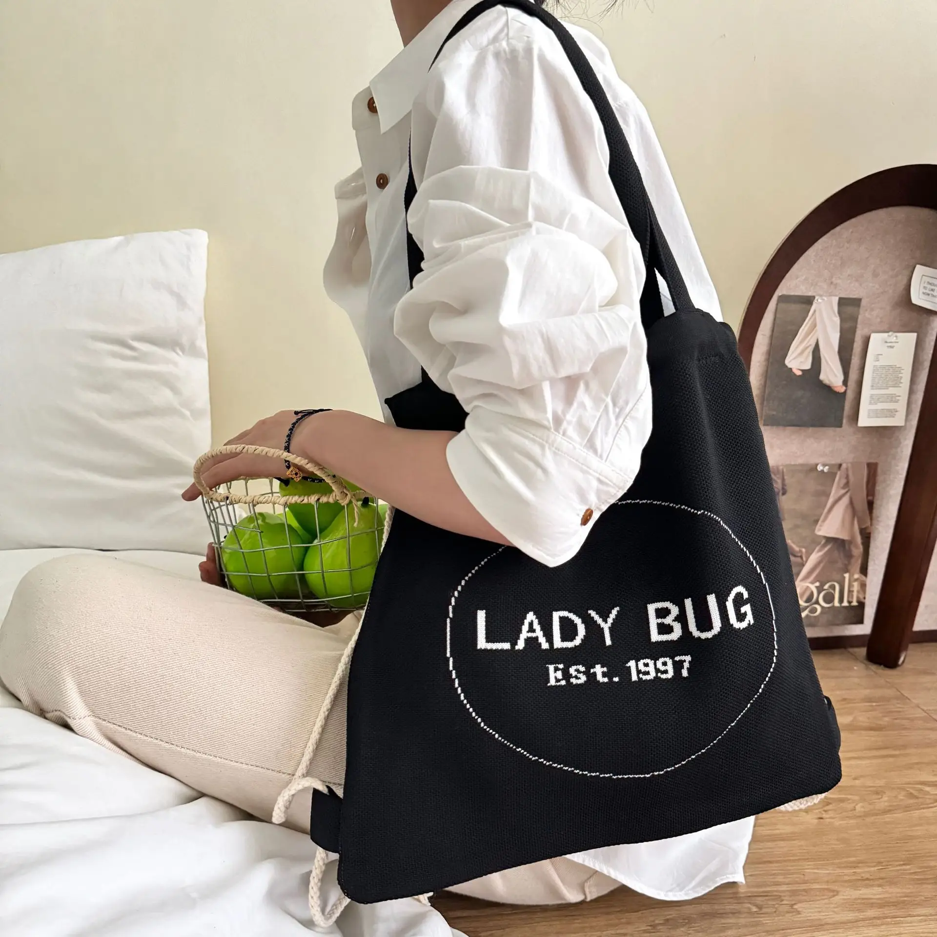 Women's Striped Drawstring Flap Backpack Large Capacity — feature 14