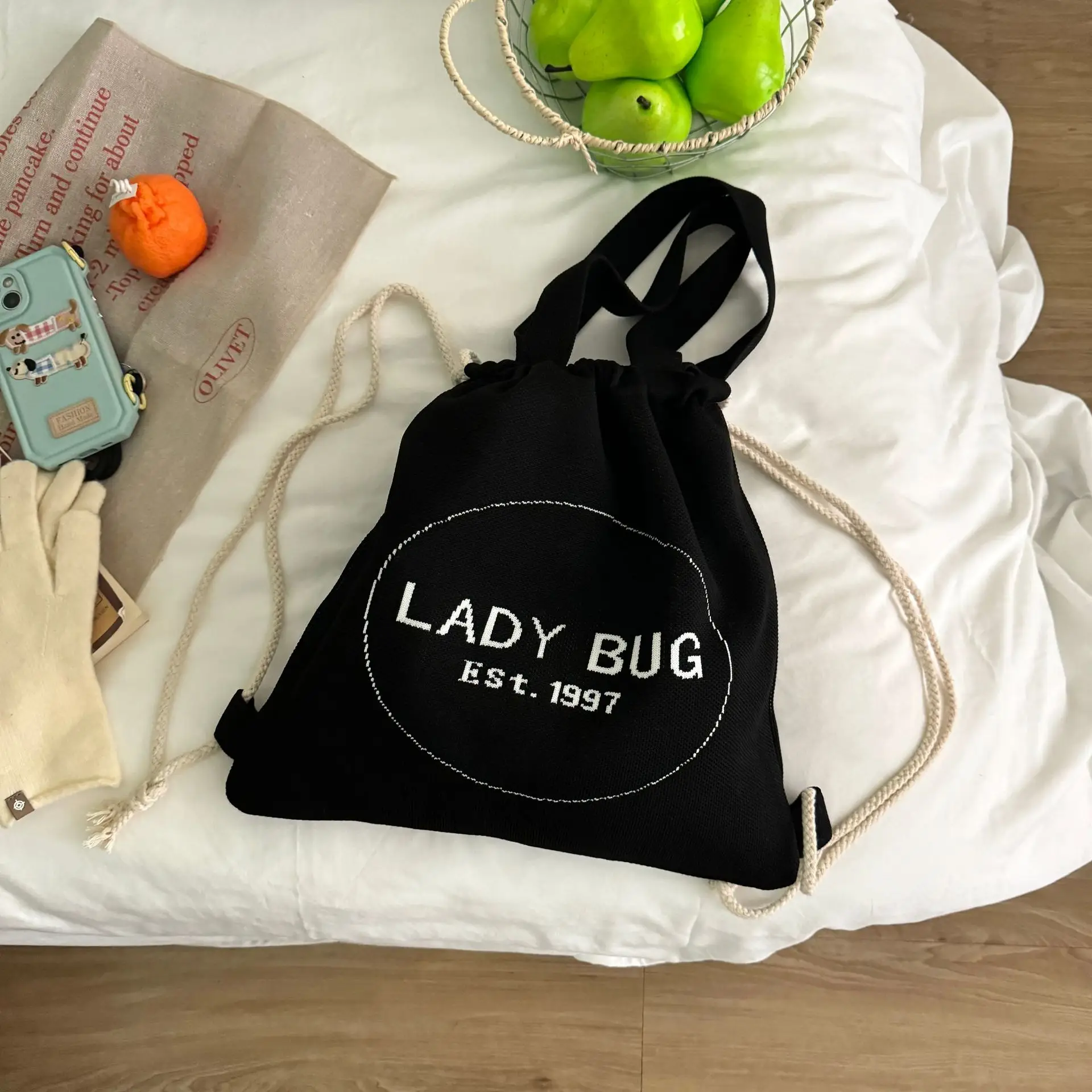 Women's Striped Drawstring Flap Backpack Large Capacity — feature 16