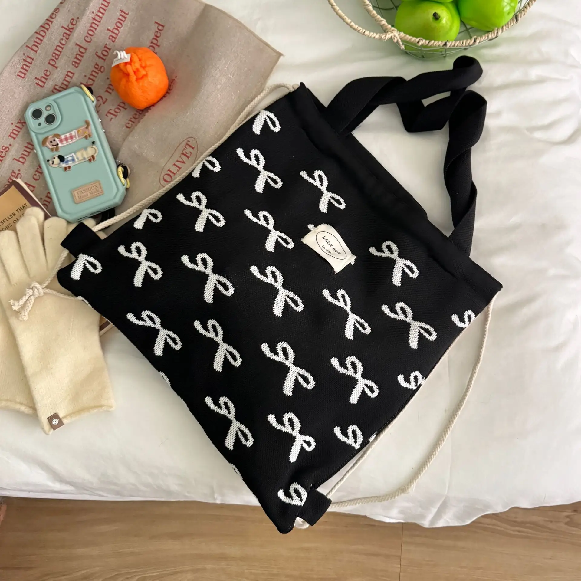 Women's Striped Drawstring Flap Backpack Large Capacity - Image 2