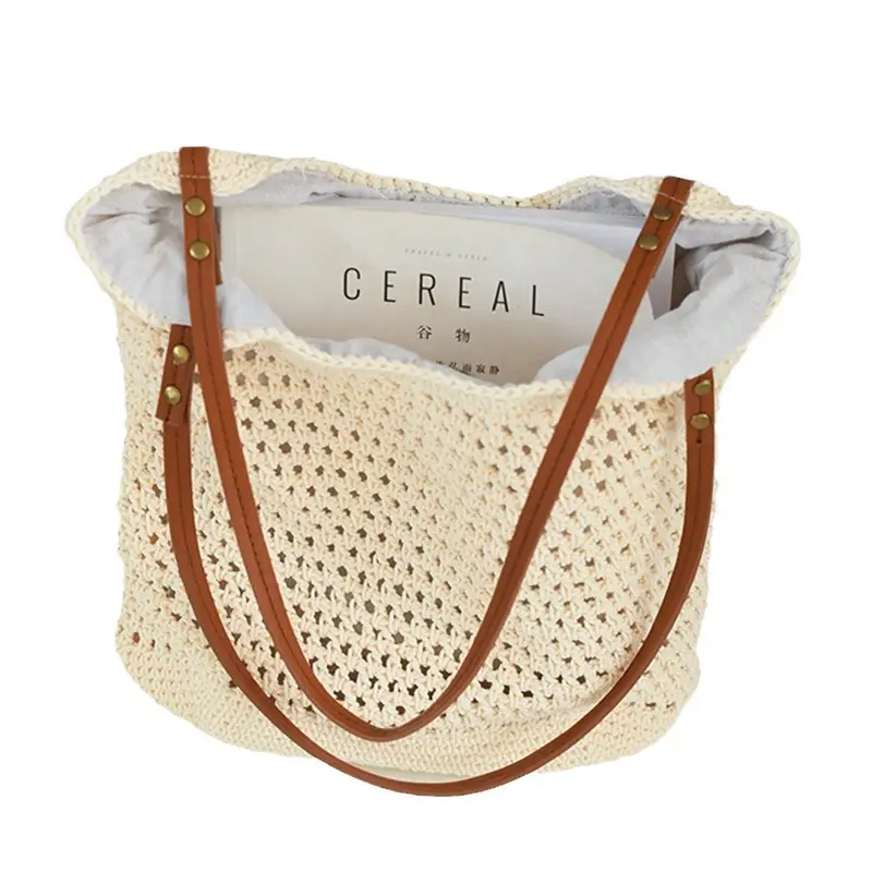 Women's Beige Woven Shoulder Bag for Beach Day - Image 8