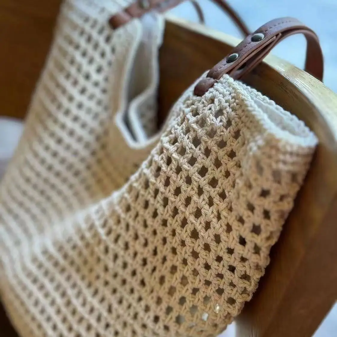 Women's Beige Woven Shoulder Bag for Beach Day — feature 14