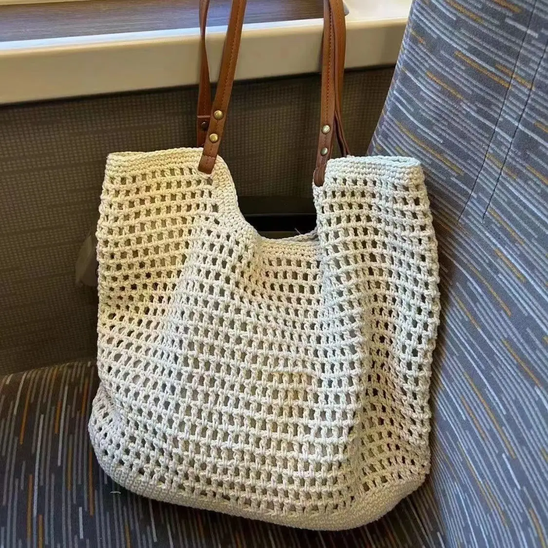 Women's Beige Woven Shoulder Bag for Beach Day — feature 15