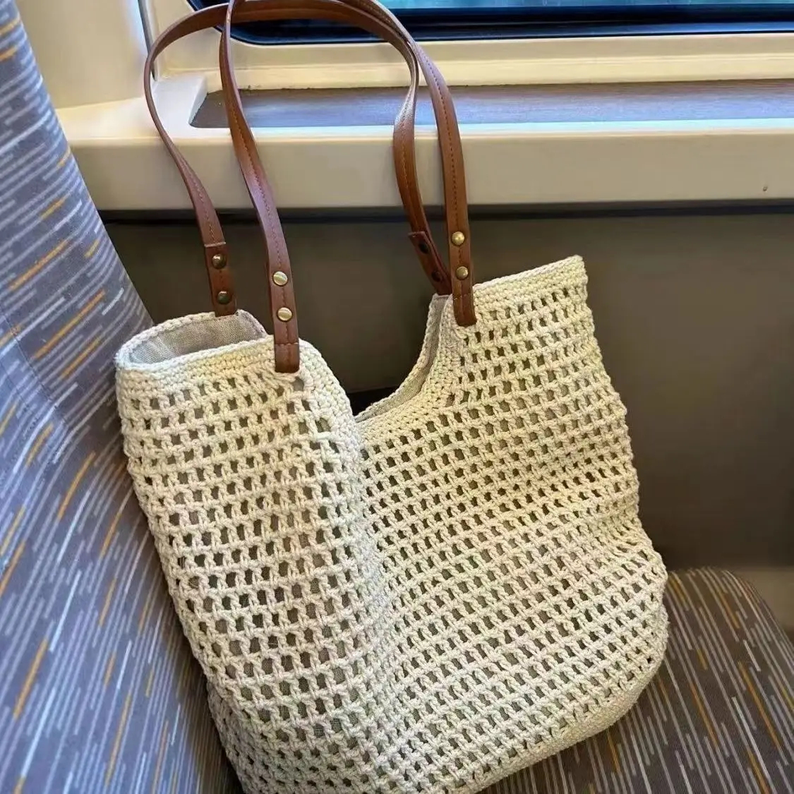 Women's Beige Woven Shoulder Bag for Beach Day — feature 18