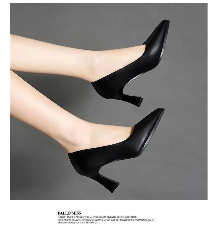 2024 New Comfortable High Heels Single Shoes Women's Middle Heel Non-slip Work Professional Work Shoes Black Leather Shoes Women's Soft Sole — feature 6