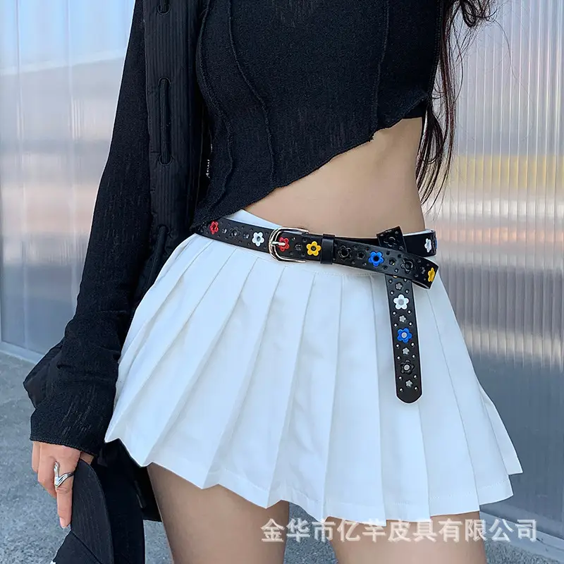 Black Embroidered Belted Skirt Top Set for Women — feature 14