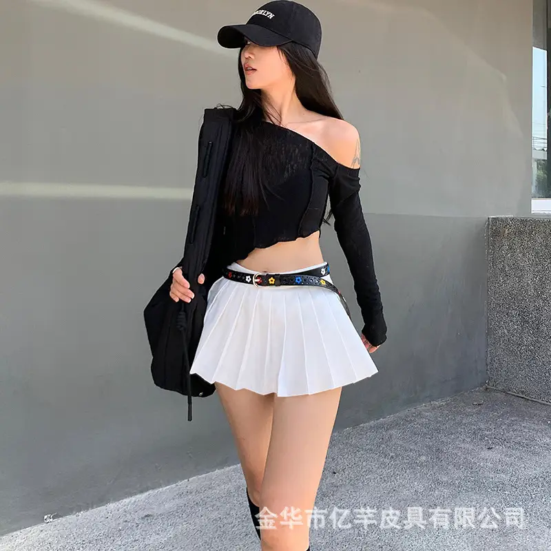 Black Embroidered Belted Skirt Top Set for Women — feature 2