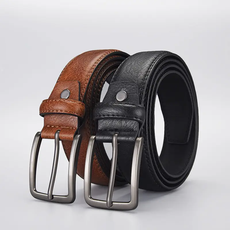 Men's Navy Blue Leather Belt with Silver Buckle - Image 6