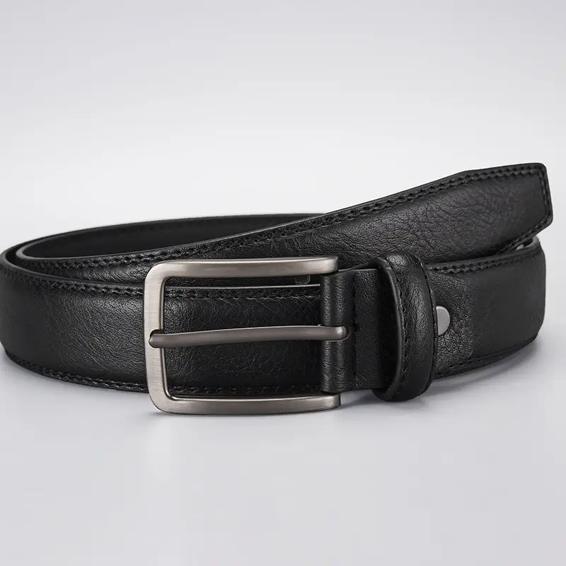Men's Navy Blue Leather Belt with Silver Buckle - Image 8