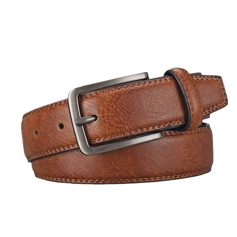 Men's Navy Blue Leather Belt with Silver Buckle - Image 9