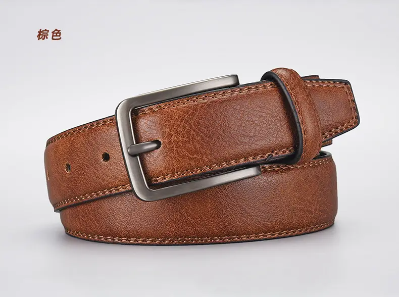 Men's Navy Blue Leather Belt with Silver Buckle — feature 2