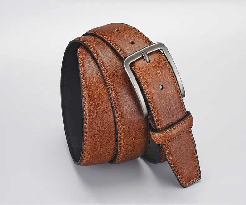 Men's Navy Blue Leather Belt with Silver Buckle — feature 3