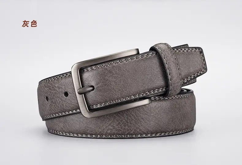 Men's Navy Blue Leather Belt with Silver Buckle — feature 4