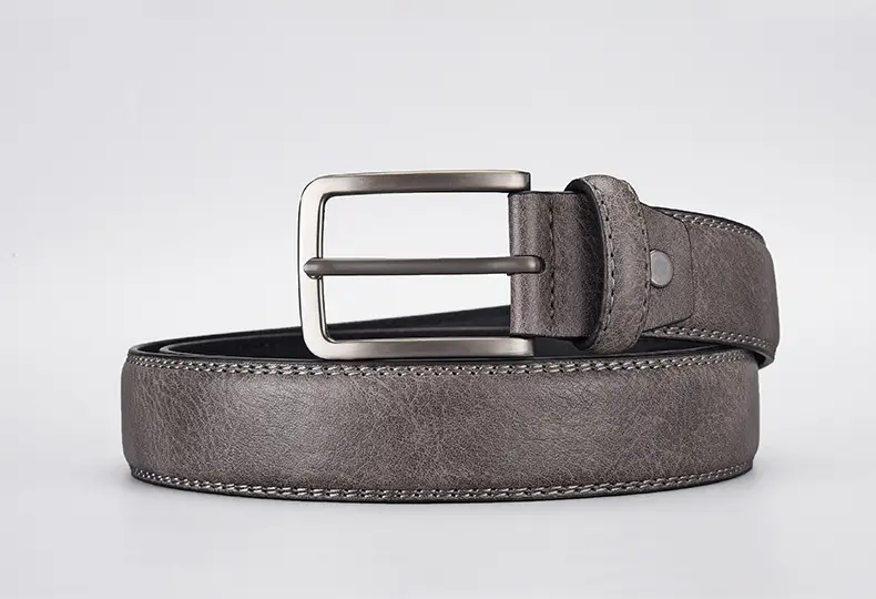 Men's Navy Blue Leather Belt with Silver Buckle — feature 5