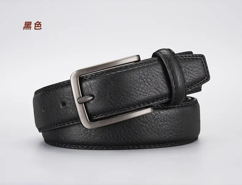 Men's Navy Blue Leather Belt with Silver Buckle — feature 8