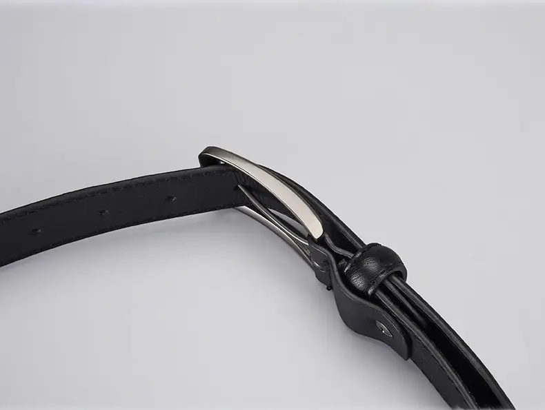 Men's Navy Blue Leather Belt with Silver Buckle — feature 9