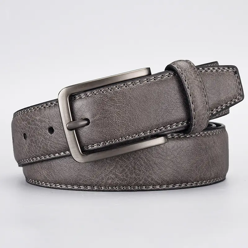 Men's Navy Blue Leather Belt with Silver Buckle - Image 2