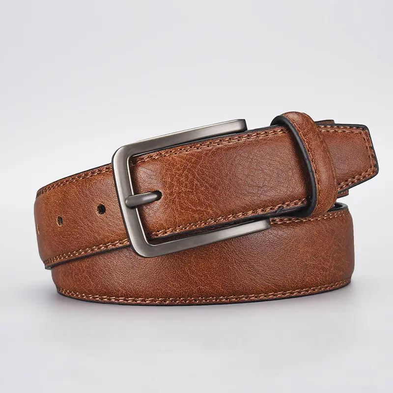 Men's Navy Blue Leather Belt with Silver Buckle - Image 4