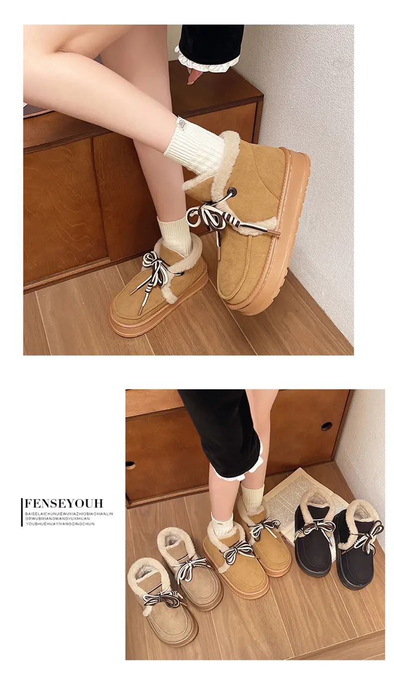 Warm Edge Snow Boots Women's Winter Cyber Celebrity Ins Warm Indoor EVA Thick Sole Increased fleece-lined Thick Cotton Shoes for Outer Wear — feature 12
